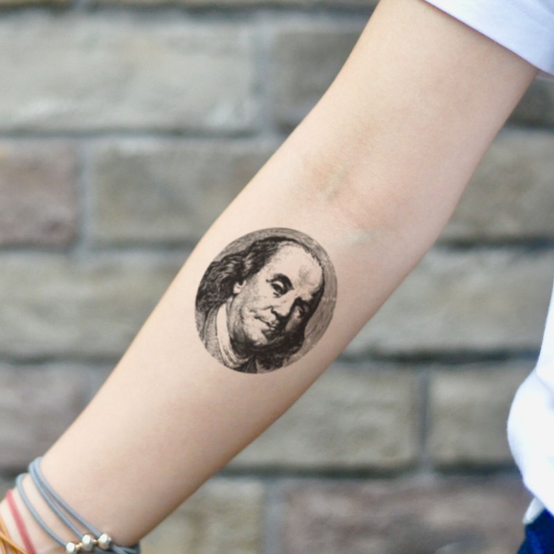 OhMyTat 本杰明富兰克林 Ben Benjamin Franklin 纹身贴纸 (2 张)