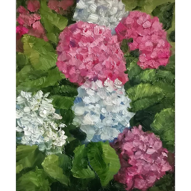 Hydrangea Oil Painting Original Pink White Flowers Art 绣球花油画原稿