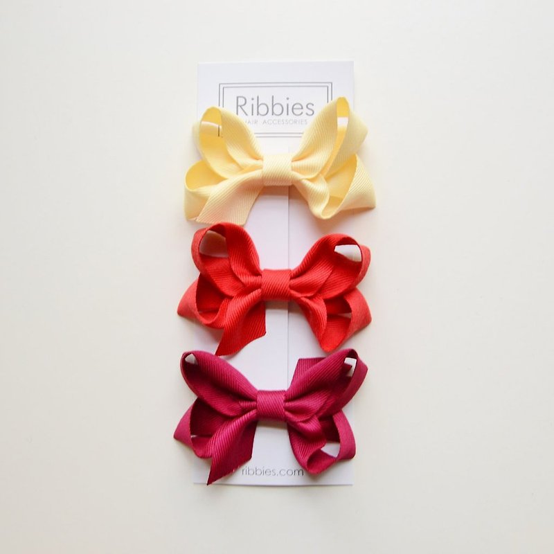 英国Ribbies 双层中蝴蝶结3入组-黄红系列 - 发饰 - 聚酯纤维 