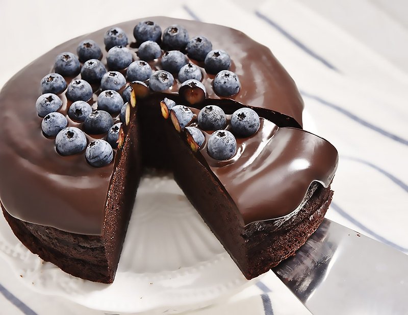 庆祝Celebrate - 7寸 蓝莓甘纳许巧克力蛋糕-好评经典款 - 咸派/甜派 - 新鲜食材 咖啡色