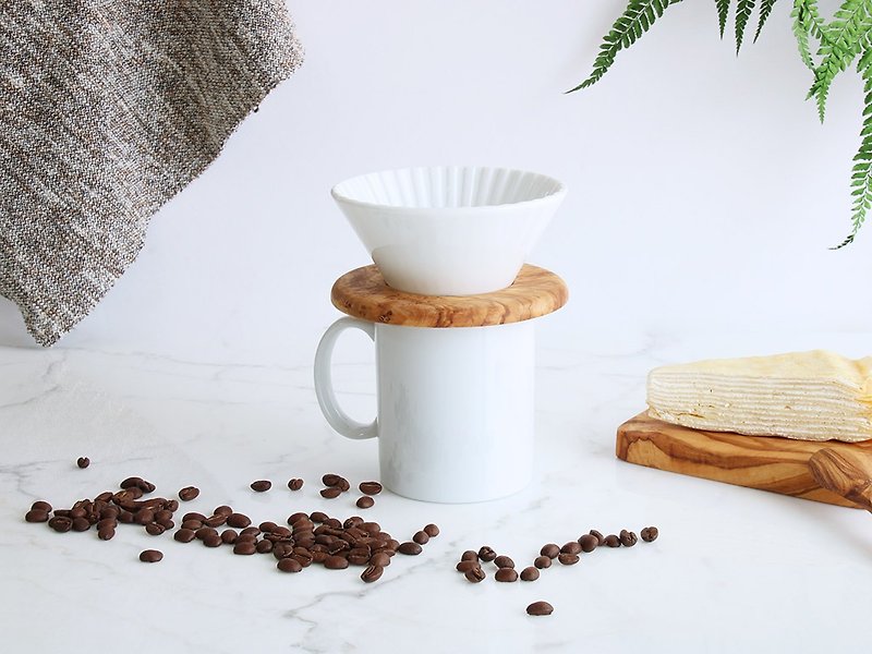 橄榄木座 陶瓷手冲咖啡过滤器 两件组(不含马克杯) - 汤勺/锅铲 - 木头 咖啡色