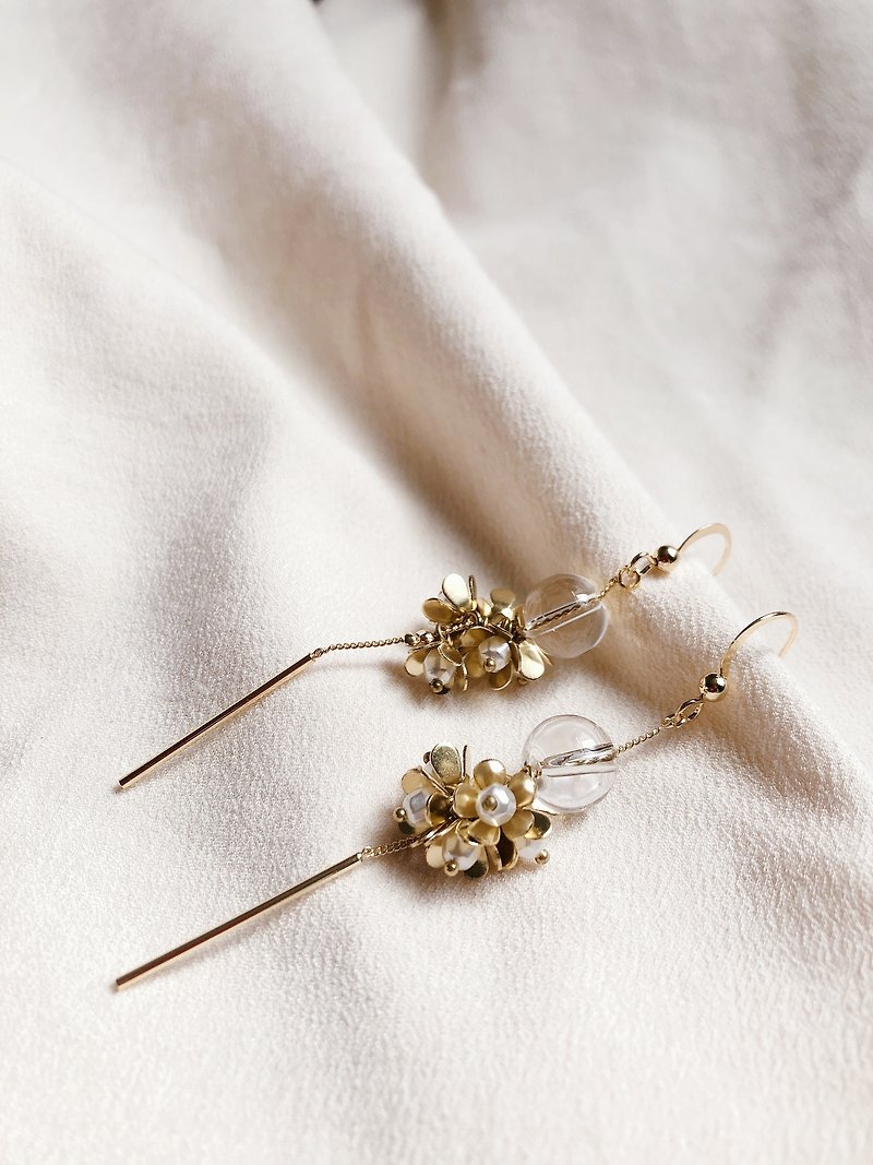 小雏菊系列-白水晶耳环 修饰脸型  耳夹 - 耳环/耳夹 - 水晶 金色
