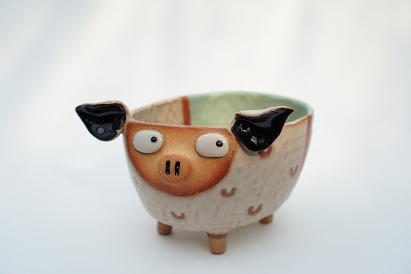 Pig pot , cactus , handmade ceramic , pottery
