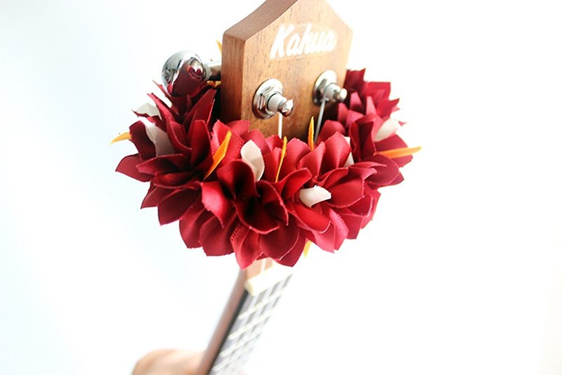 尤克里里专用的缎带饰品 烏克麗麗 尤克里里背带 九重葛 吉他吊飾 - 吉他配件 - 棉．麻 红色