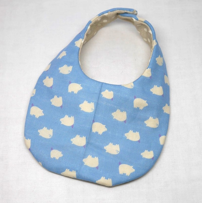 Japanese Handmade 8-layer- gauze Baby Bib / pig blue - 围嘴/口水巾 - 棉．麻 蓝色