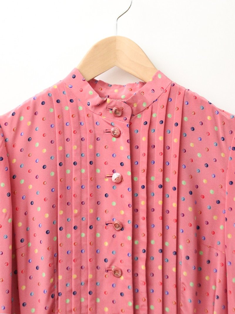 复古粉色泡泡弹珠长袖古着洋装 Vintage Dress - 洋装/连衣裙 - 聚酯纤维 粉红色