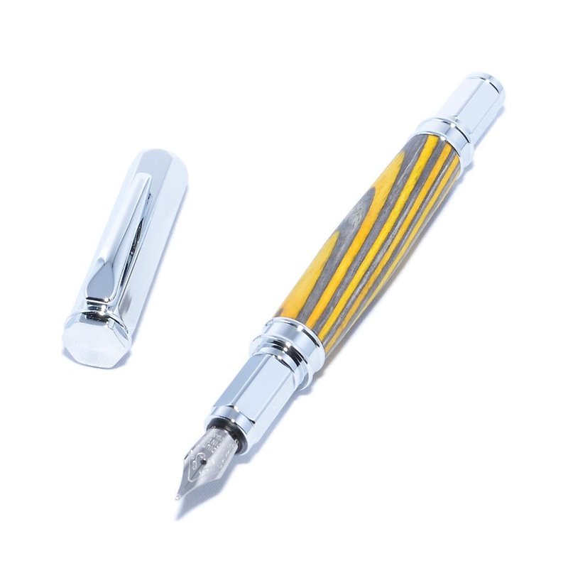 木製の万年筆＊磁石付きキャップ＊（染めたハードウッドの種類；クロムのメッキ）(VF-C-SPY) - 铅笔盒/笔袋 - 木头 黄色