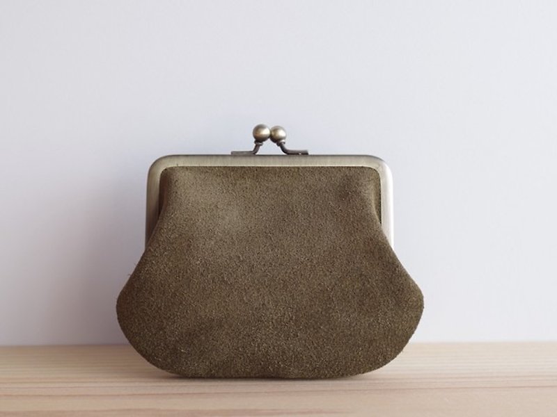 Square snap lock leather purse Green suede - 皮夹/钱包 - 真皮 绿色