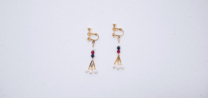收藏-耳环--撞色水晶珠淡水珍珠流苏耳环 - 耳环/耳夹 - 其他金属 多色