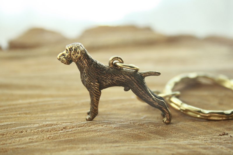 German Wirehaired Pointer dog figurine animals bronze KeyRing, Keychain - 钥匙链/钥匙包 - 铜/黄铜 