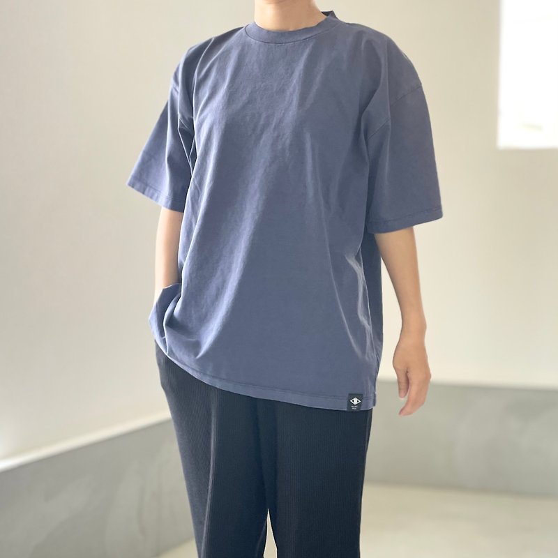 2024新作【ユニセックス】ピグメント加工ビッグシルエットTシャツ【ブルー】 - 女装 T 恤 - 棉．麻 蓝色