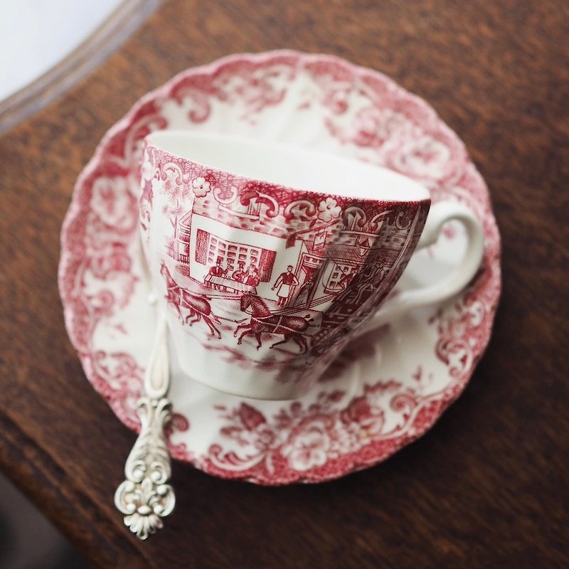 英国 Johnson Bros 复古红白杯碟套装 - 咖啡杯/马克杯 - 陶 红色