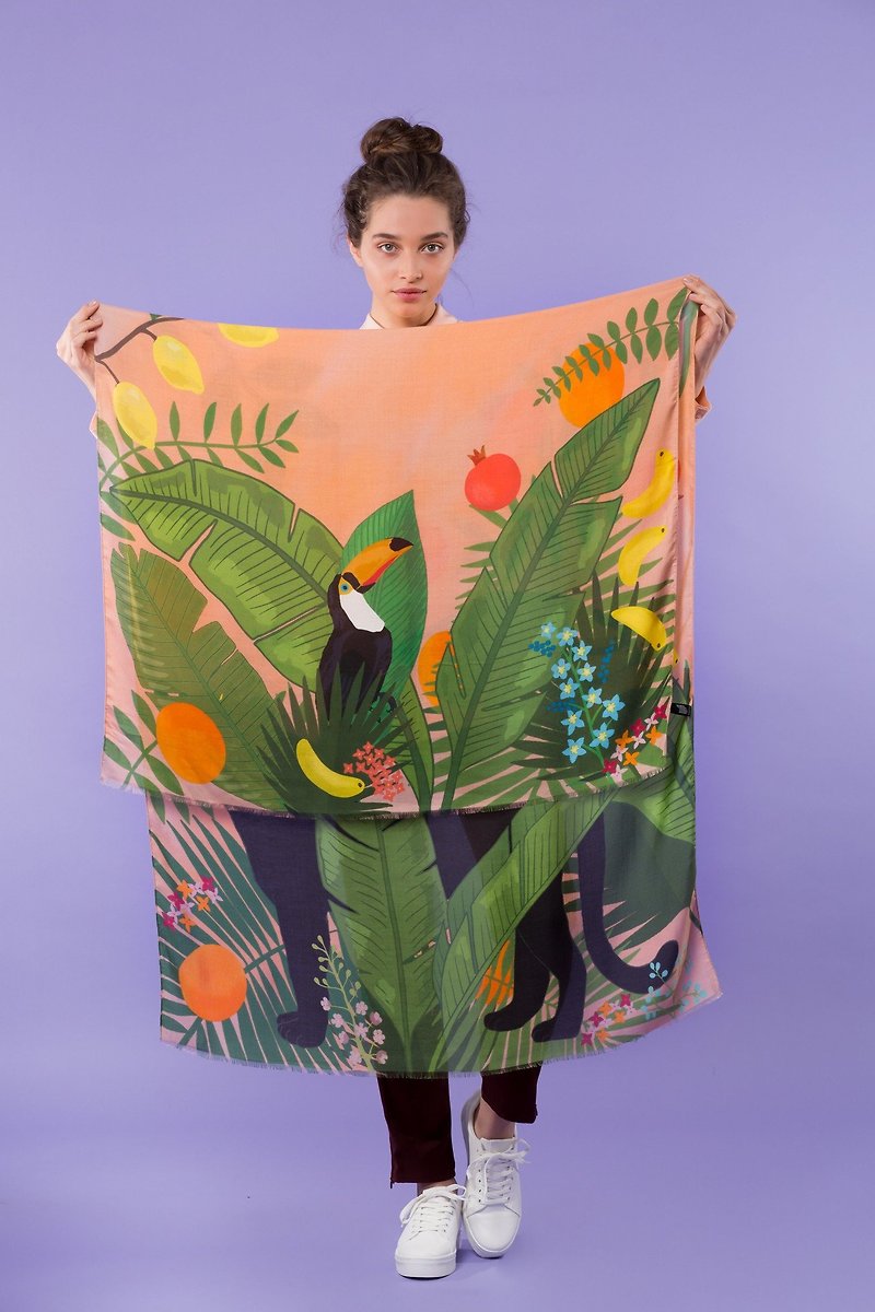 热带花园的神秘黑豹ashmere围巾 批肩 - 丝巾 - 丝．绢 橘色