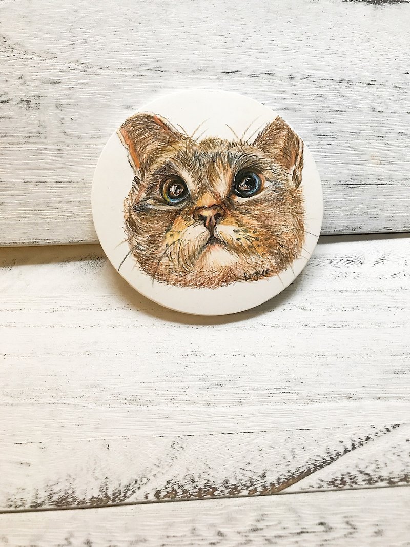 手绘陶瓷杯垫/艺术品|猫咪系列 - 杯垫 - 陶 