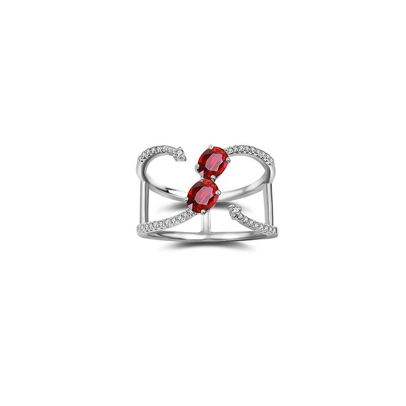 18k双红宝石流线形钻石戒指 - 戒指 - 宝石 红色