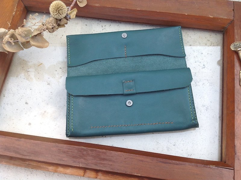 长夹,长皮夹,手拿包,手工缝制,真皮绿色磁扣款 - 皮夹/钱包 - 真皮 绿色