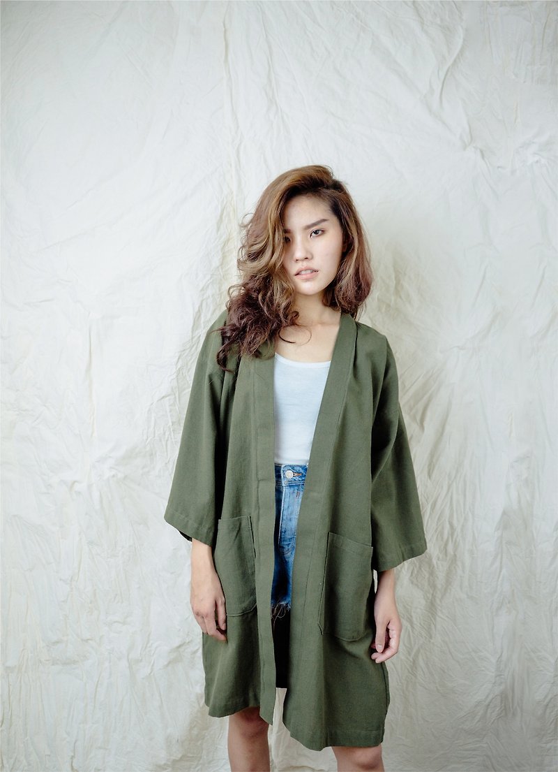 Pickle Green Kimono Jacket - 女装休闲/机能外套 - 棉．麻 绿色