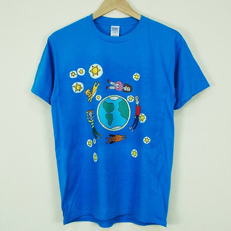 新创设计师-T恤：【发光】短袖T-shirt《中性/修身》(宝蓝) -M.Y. - 中性连帽卫衣/T 恤 - 棉．麻 蓝色