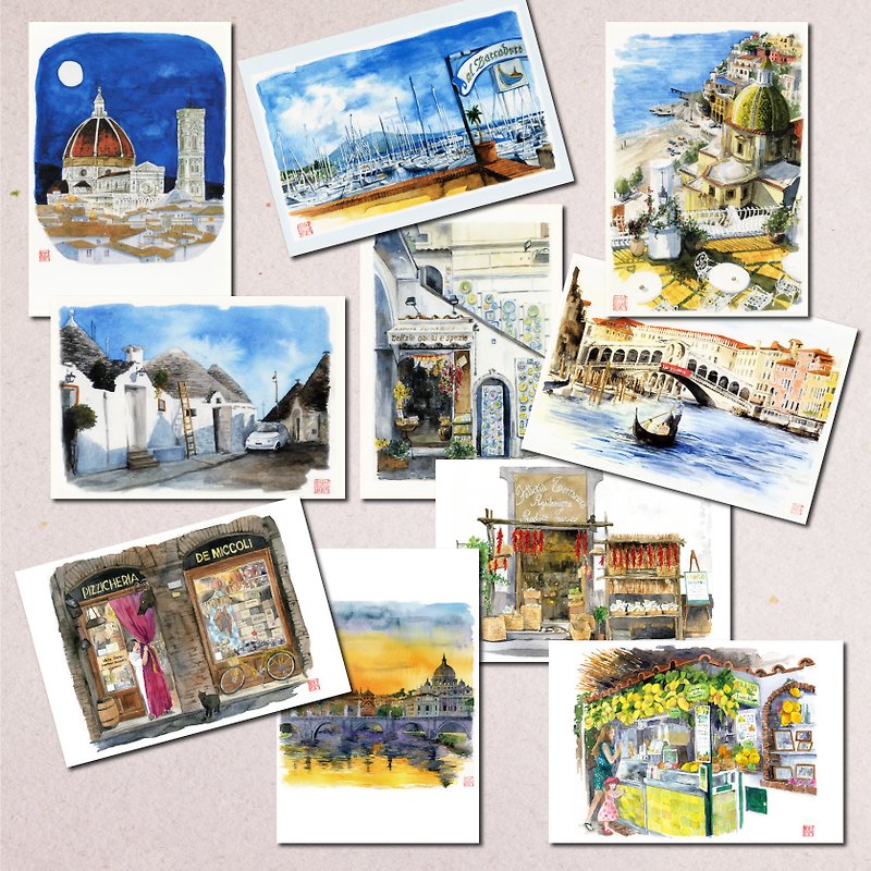 水彩画ポストカード10枚セット/イタリアの風景A - 卡片/明信片 - 纸 