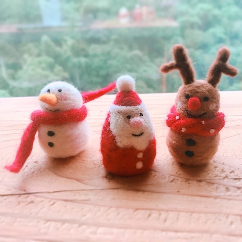 手工羊毛毡-圣诞节-Xmas-雪人-圣诞老人-麋鹿(两入组) - 摆饰 - 羊毛 红色