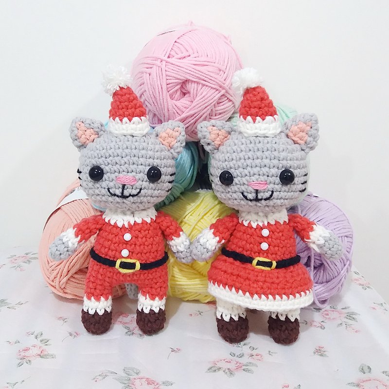 圣诞猫 Pair Pair Santa Cat 手工钩织 - 玩偶/公仔 - 棉．麻 多色