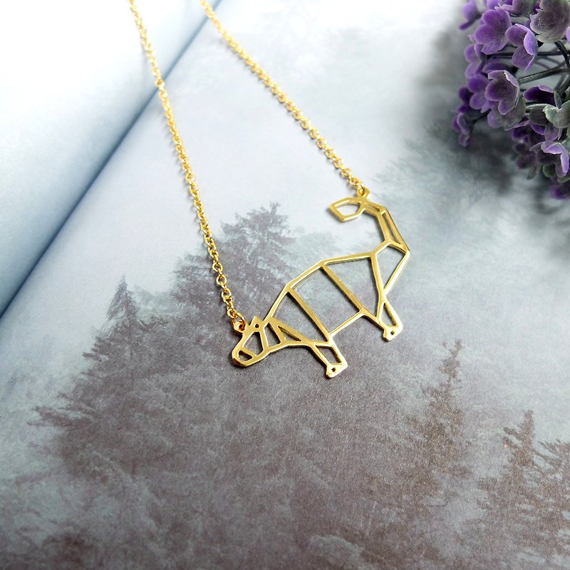 Ankylosaurus,Origami, Dinosaur Necklace, Gold plated Necklace, Dinosaur Gifts - 项链 - 铜/黄铜 金色