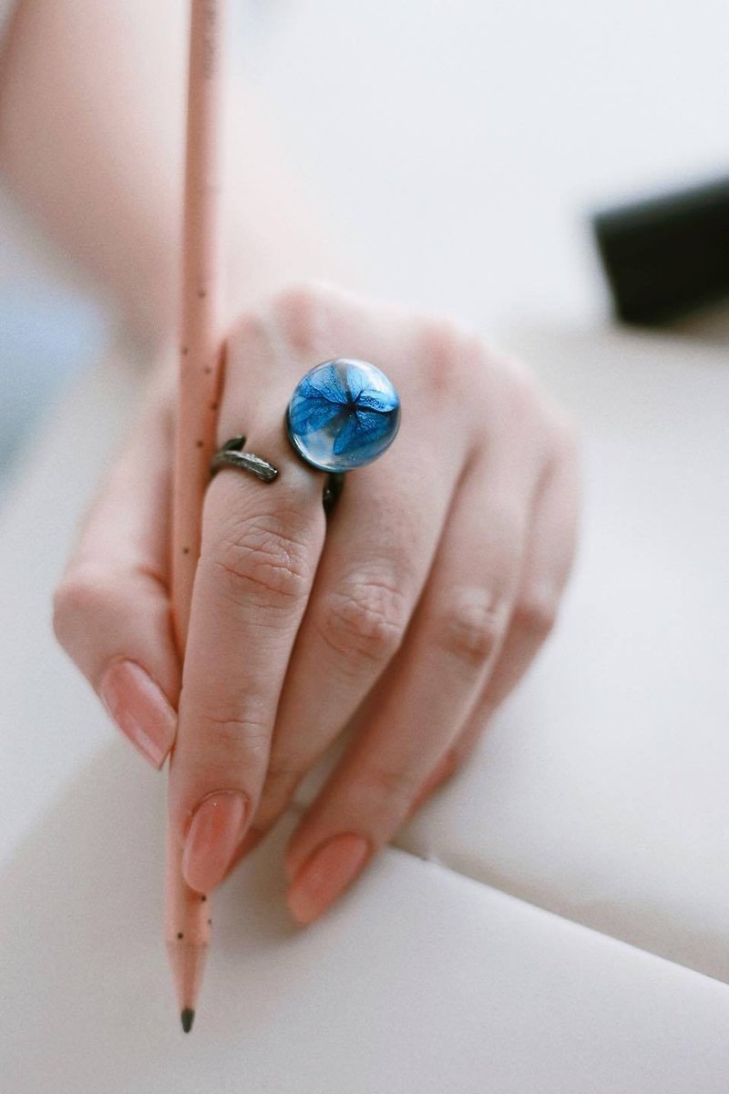 Hydrangeas - Branch ring - 戒指 - 植物．花 蓝色