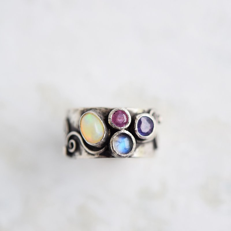 オパールとサファイアの指輪 (受注製作) - 戒指 - 宝石 多色