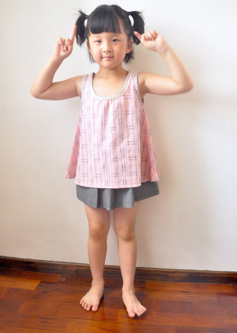 长版背心-草莓款  （棉麻、蕾丝、女童装、娃娃装、粉红色） - 其他 - 棉．麻 粉红色