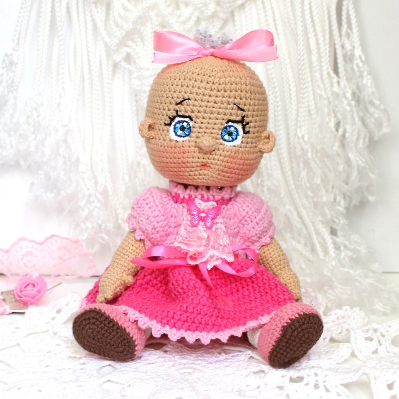 Doll baby girl gift baby shower Doll for baby pink dress removable clothes - 玩偶/公仔 - 其他材质 粉红色