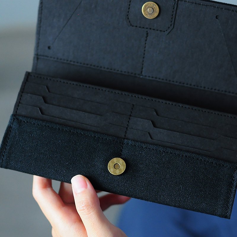 极黑 全黑款帆布纸长夹-超轻量皮夹 钱包/可水洗纸 天然纤维制作 - 皮夹/钱包 - 棉．麻 黑色