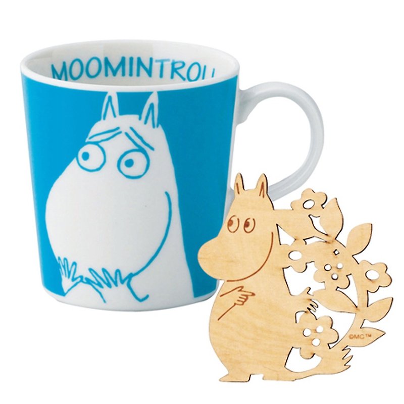 MOOMIN噜噜米-表情系列马克杯+木雕杯垫(噜噜米) - 咖啡杯/马克杯 - 陶 