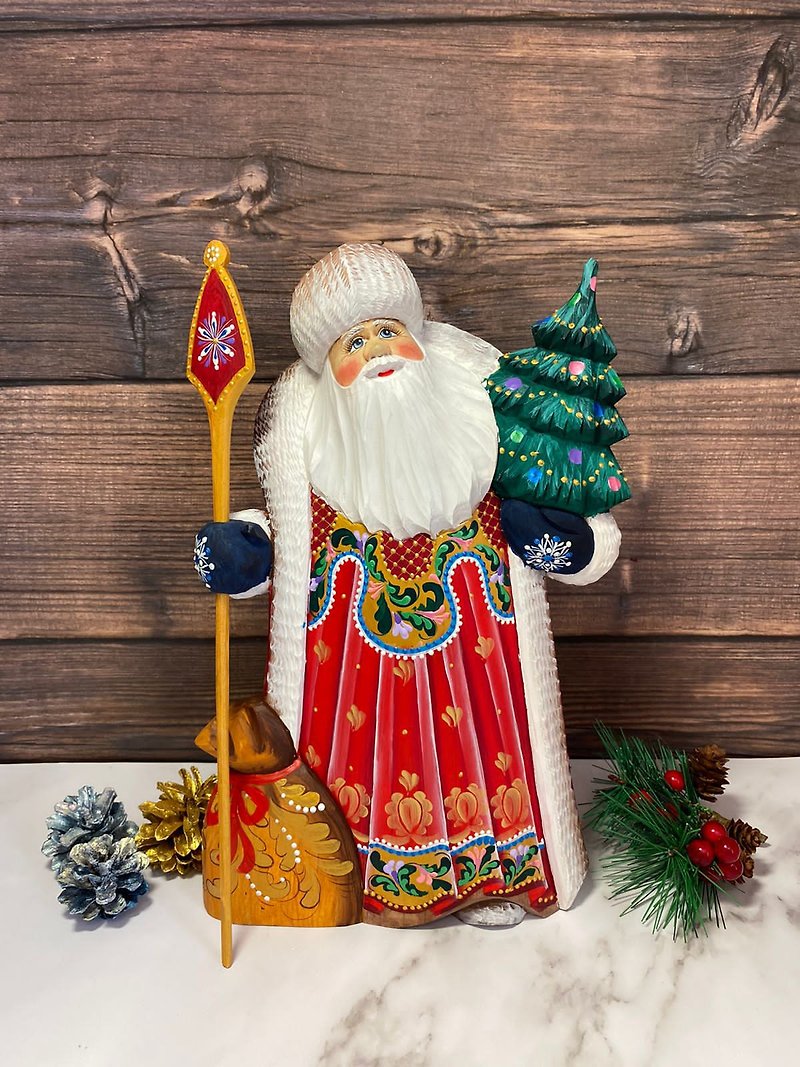 木头 玩偶/公仔 红色 - Wooden Santa Carved Christmas Ornament Santa Figurine Christmas