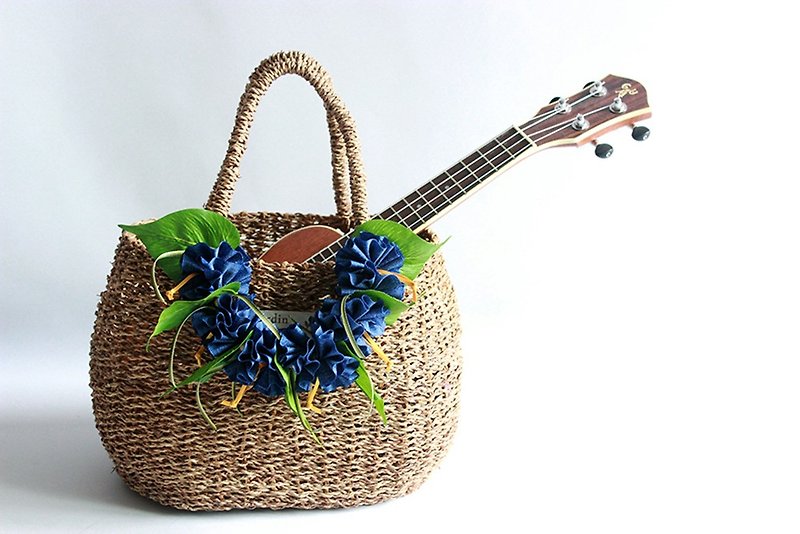 ukulele bag(blue flower included)ukulele case,straw bag - 手提包/手提袋 - 木头 蓝色
