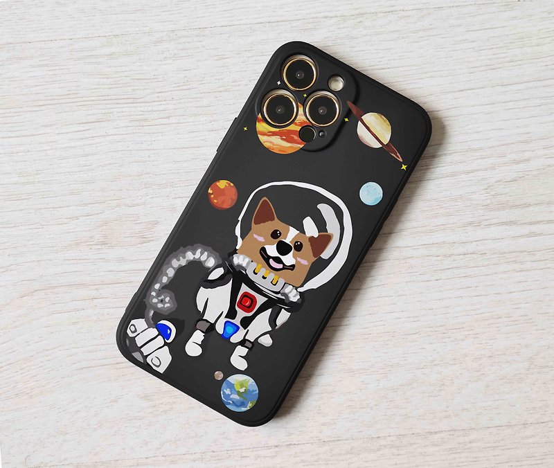 哥基犬柯基狗在太空人图案手机保护壳 iphone 13 pro max mini 12 - 手机壳/手机套 - 塑料 黑色