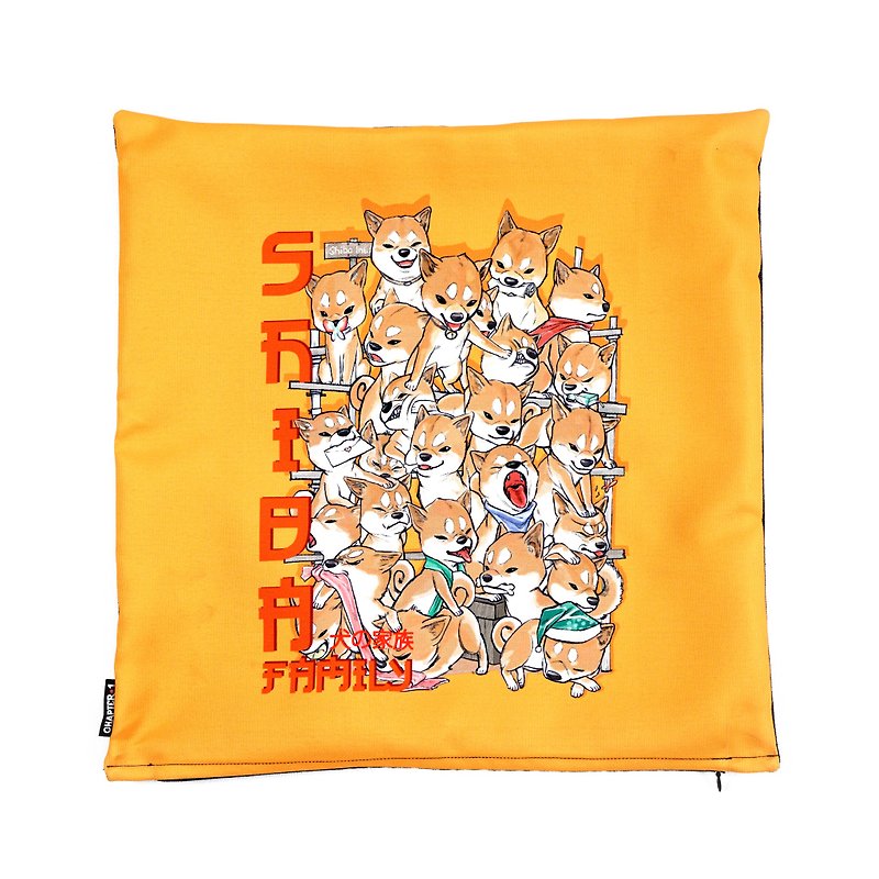 Shiba family pillow case New arrival Gift New Year - 枕头/抱枕 - 棉．麻 黑色