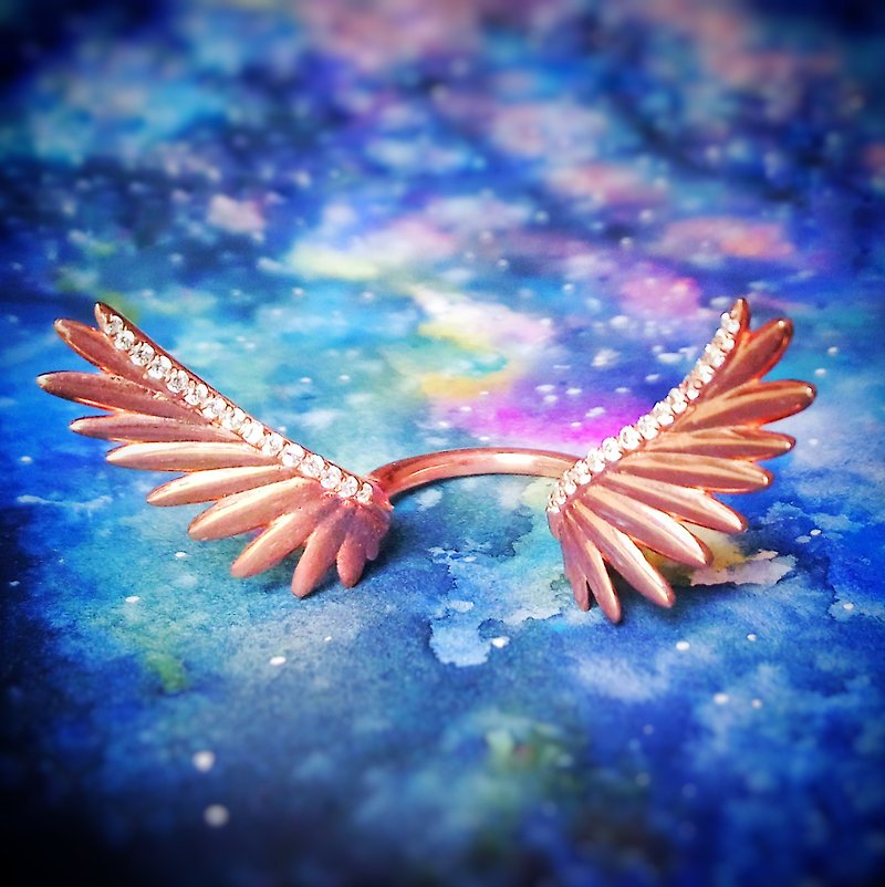 飞翔之翼锆石电镀18K玫瑰金纯银戒指 - 戒指 - 纯银 粉红色
