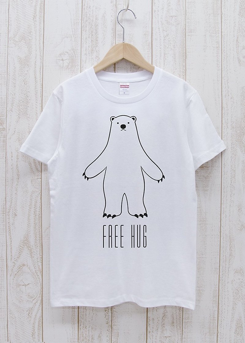 FREE HUG　シロクマ　ホワイト / R013-T-WH - 中性连帽卫衣/T 恤 - 棉．麻 白色