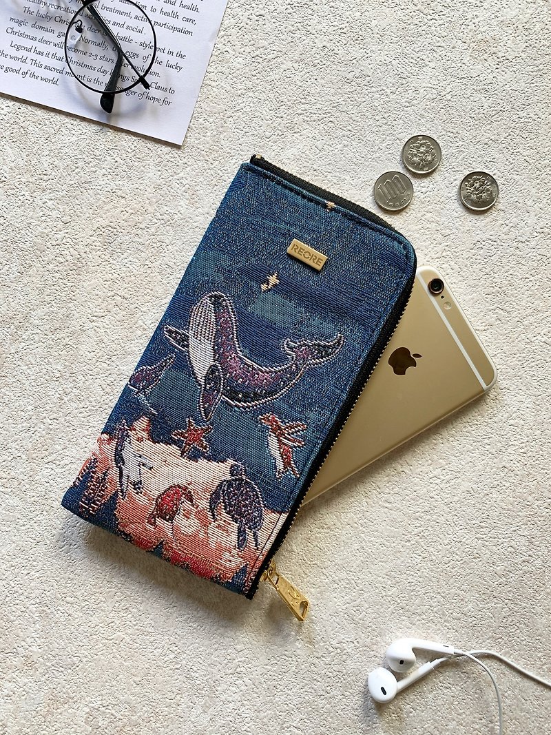手机袋  长夹  皮夹 / 防泼水 平织缇花 星空水族馆 萝莎 - 皮夹/钱包 - 其他材质 蓝色