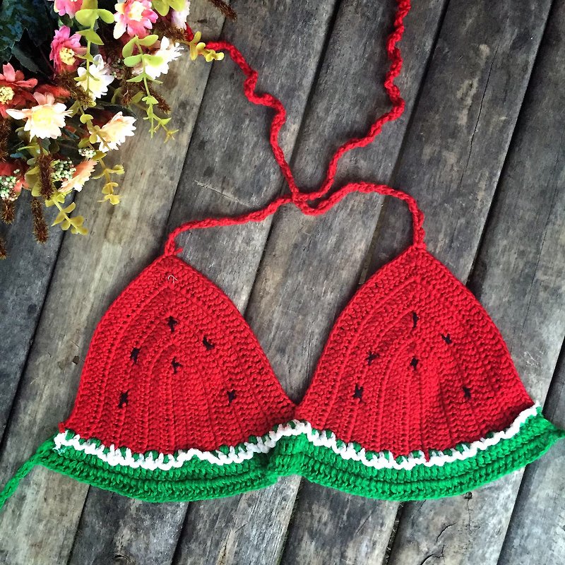 Crochet crop top for beach - 女装泳衣/比基尼 - 羊毛 红色