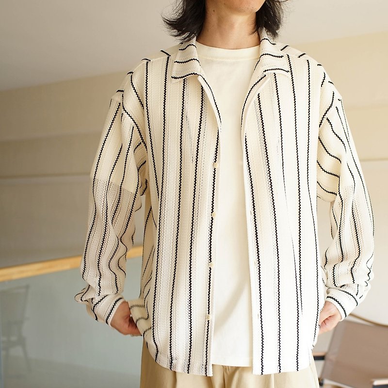 Cellular Shirt 长袖条纹肌理感镂空衬衫 - 男装衬衫 - 其他材质 白色