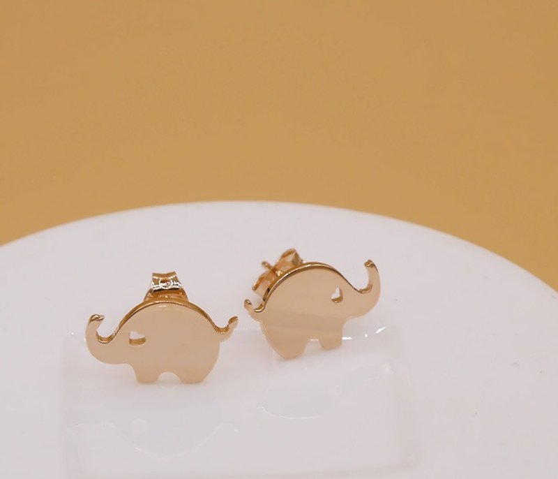Handmade Little Elephant Earring - Pink gold plated Little Me by CASO jewelry - 耳环/耳夹 - 其他金属 粉红色