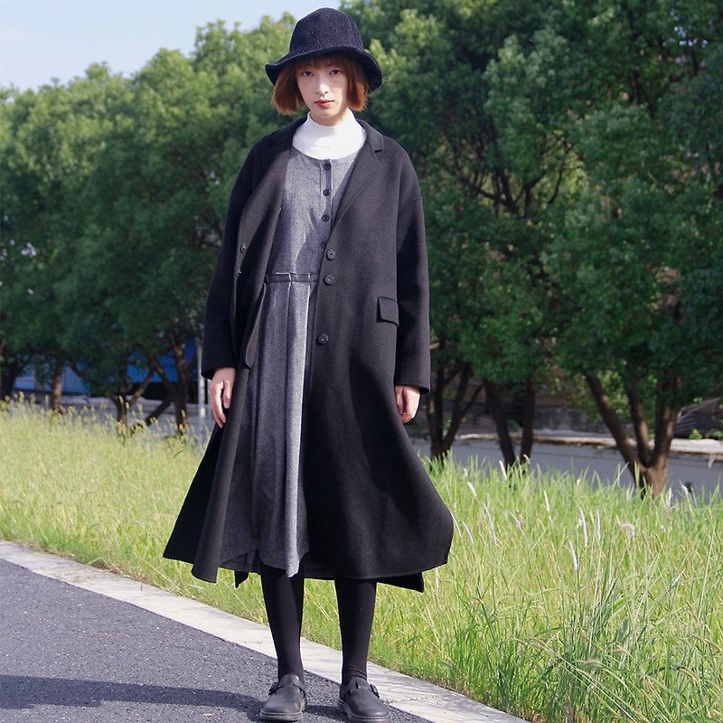 黑色双面羊毛大衣|大衣|秋冬款|澳洲羊毛|独立品牌|Sora-203 - 女装休闲/机能外套 - 羊毛 黑色
