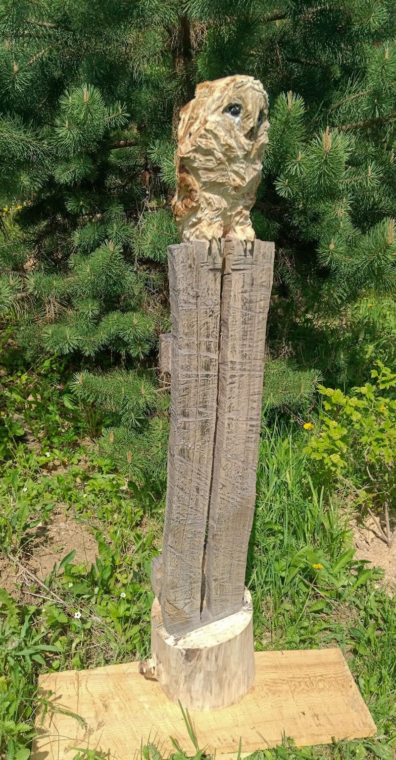 Owl wood sculpture - 玩偶/公仔 - 木头 咖啡色