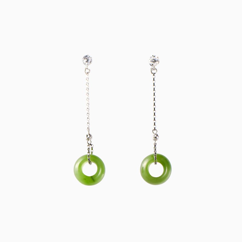 苹果绿翡翠平安扣耳环 - 耳环/耳夹 - 玉石 绿色