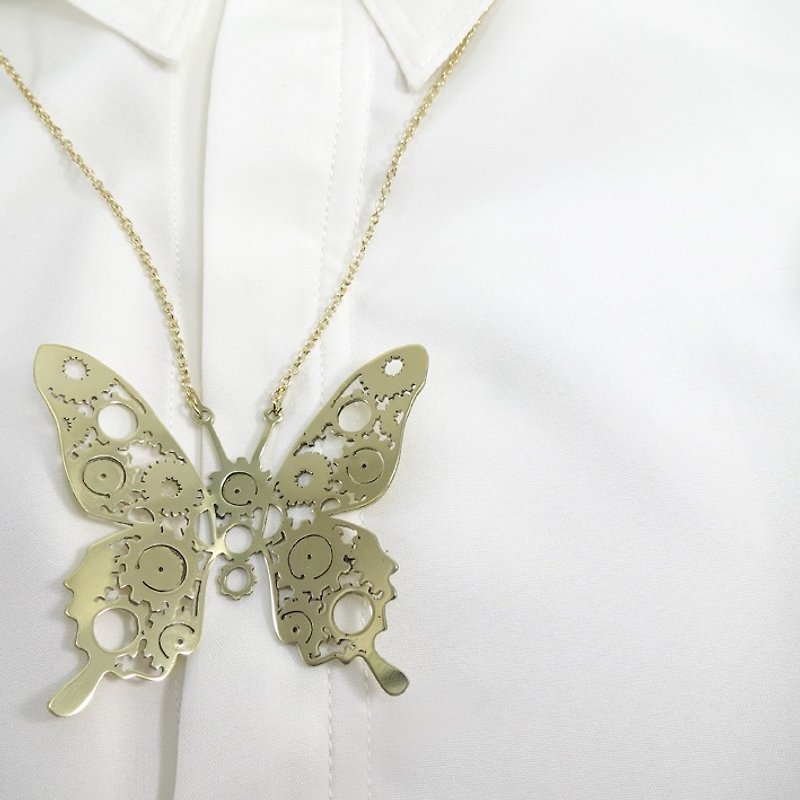 Butterfly Gear Necklace from WABY - 项链 - 其他金属 橘色