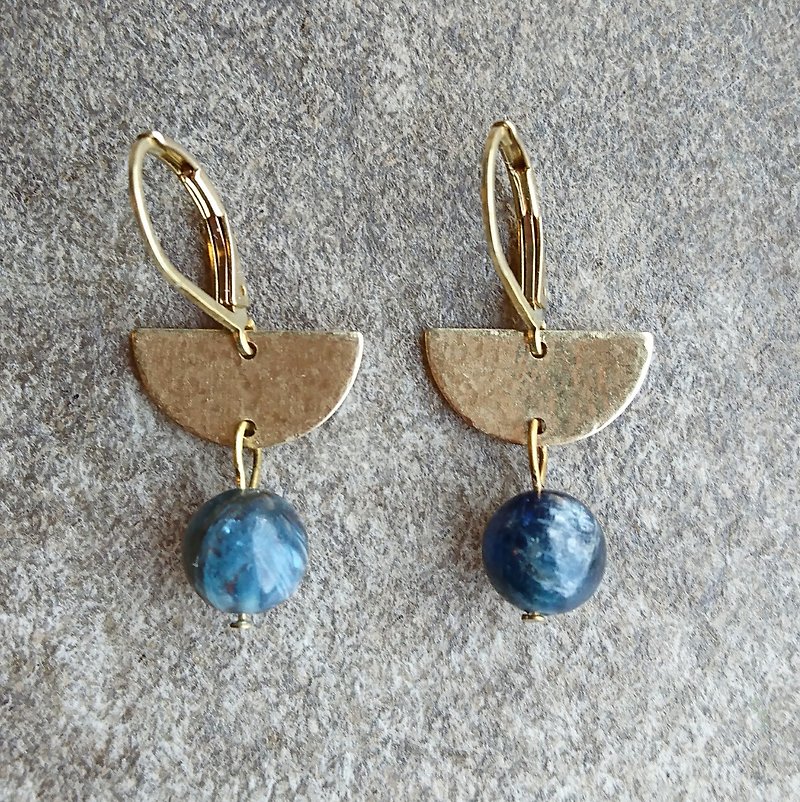 黄铜蓝晶石耳环 - 耳环/耳夹 - 其他金属 蓝色