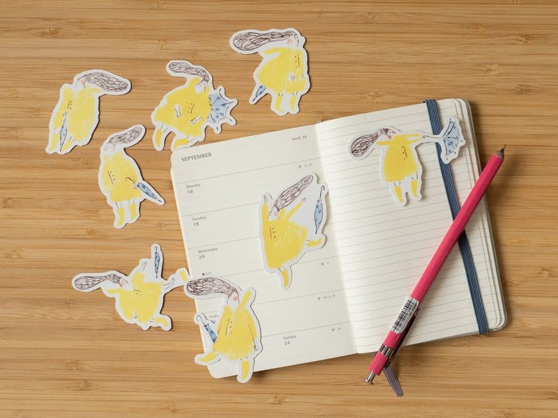 黄色雨衣 8入贴纸组 | 手绘插画贴纸 | dodolulu - 贴纸 - 纸 黄色