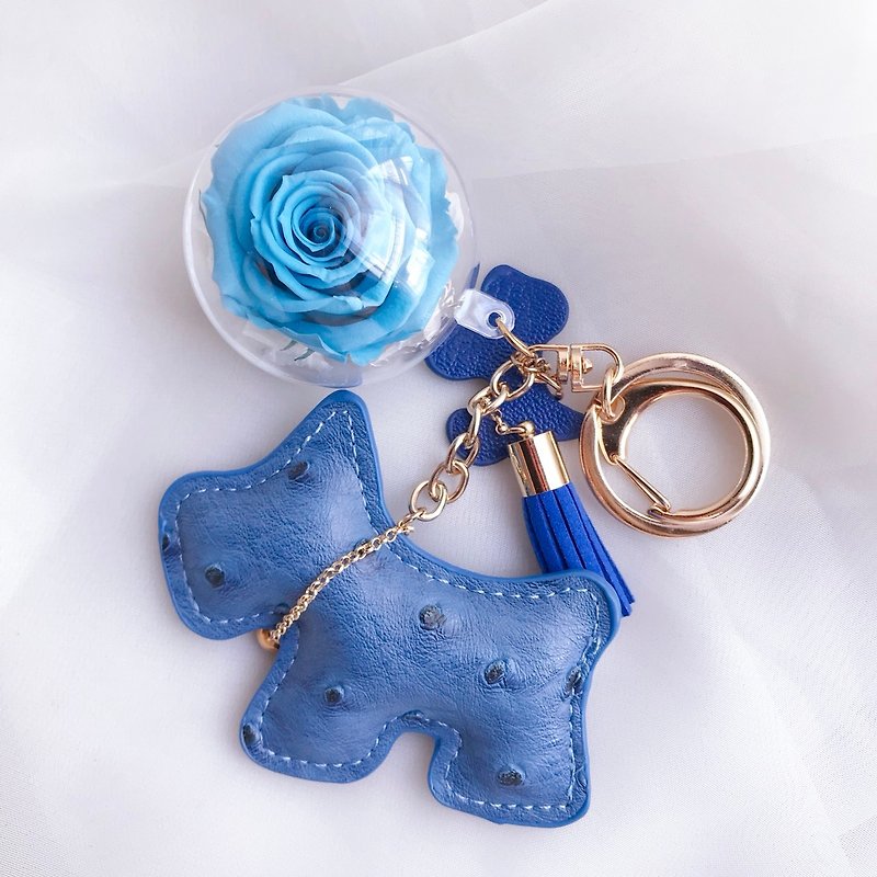 狗狗永生花吊饰 蓝色钥匙圈 情人节礼物 新年礼物 - 钥匙链/钥匙包 - 植物．花 蓝色