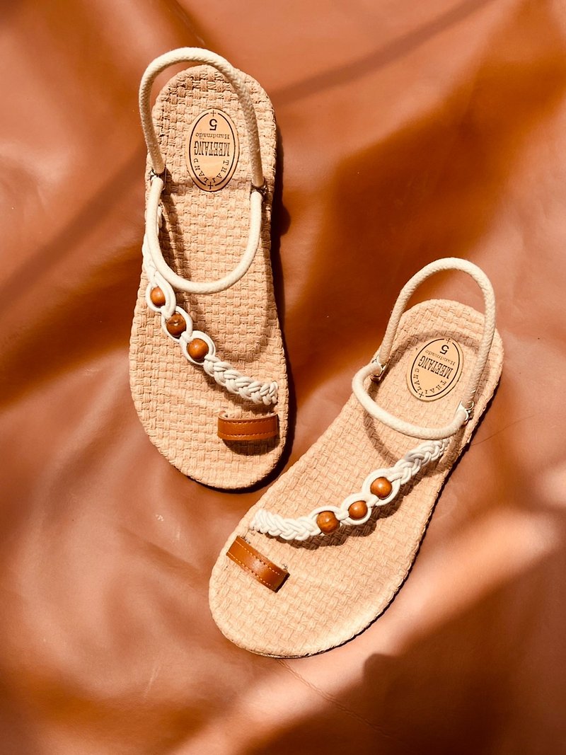 Summer sandals white macrame shoes para rubber sole boho sandal bohemian style - 男女凉鞋 - 乳胶 白色